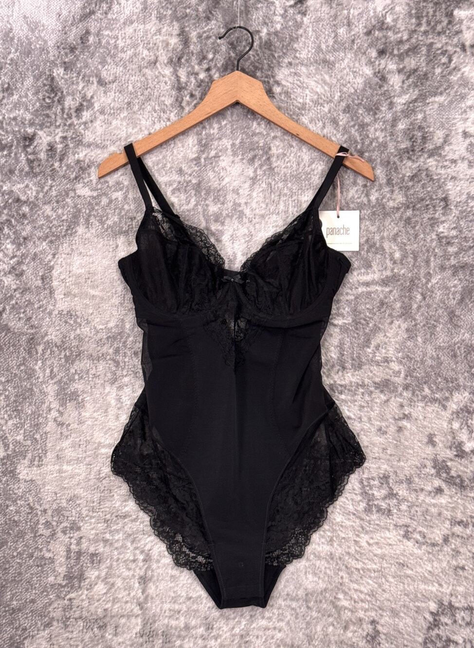 New Panache Ana Bodysuit 36DDD Womens Black Lingerie